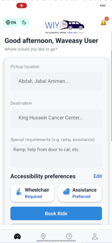 WAVEasy app booking screen
