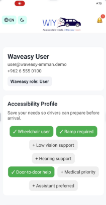 WAVEasy accessibility profile screen